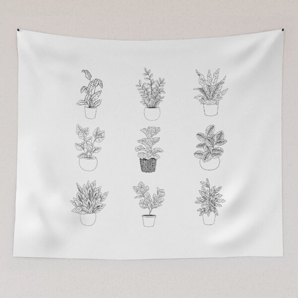 Item preview, Modern houseplants outline tropical plant pattern designed and sold by ModernAndFunky.