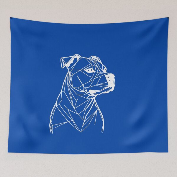 Item preview, White Line Staffy Cobalt Blue BG designed and sold by DiscoGypsyFish.