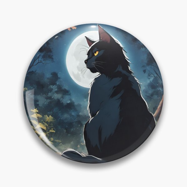 Item preview, Black Cat Sitting in Forest at Night with Full Moon designed and sold by moonphiredesign.