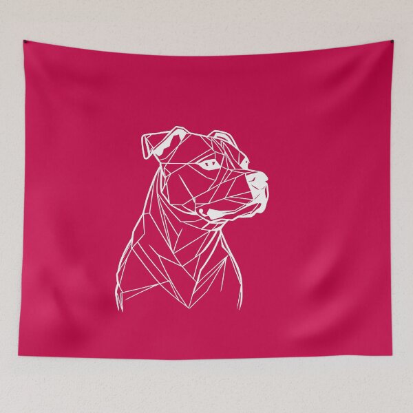 Item preview, White Line Staffy Crimson Red BG designed and sold by DiscoGypsyFish.