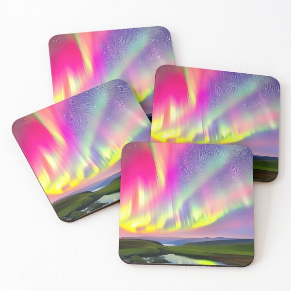 Item preview, The Northern Lights shimmer with kaleidoscopic colours over a lake/loch designed and sold by Zen-Hues.