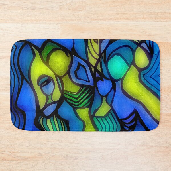 Blue and Green Women of the World Unite! Bath Mat