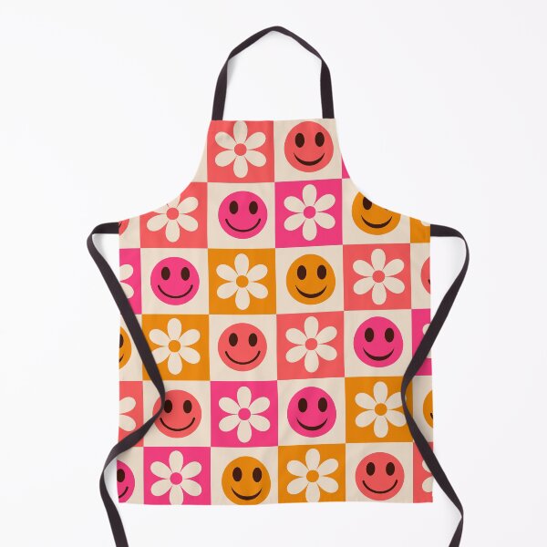 Item preview, Checkered Pink Orange Coral Smiley Faces With Flowers designed and sold by Yasminepatterns .