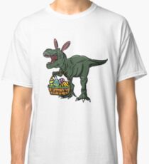 Camiseta clásica Camiseta de Pascua dinosaurio en orejas de conejo. Cesta del huevo de Pascua / camiseta de Pascua | Happy Family Easter Tee Idea de regalo.