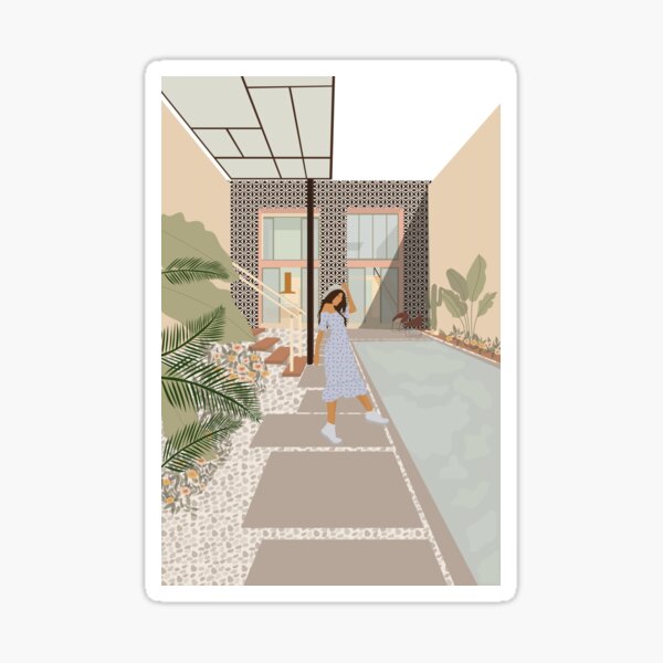 Star House, Merida. Mexico, illustration, house with pool Sticker