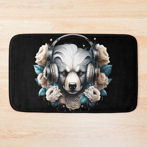 Item preview, CUTE LITTLE BEAR SURROUNDED BY FLOWERS IN HEADPHONES  designed and sold by justyna-s28.