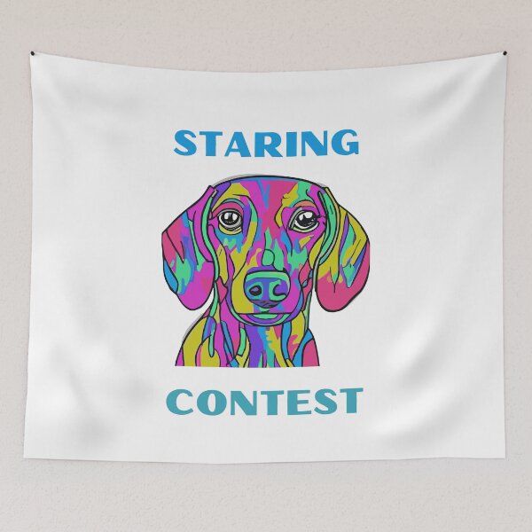 Item preview, Staring contest Dachshund dackel colorful oil painting style funny drawing design designed and sold by Leivenaar.