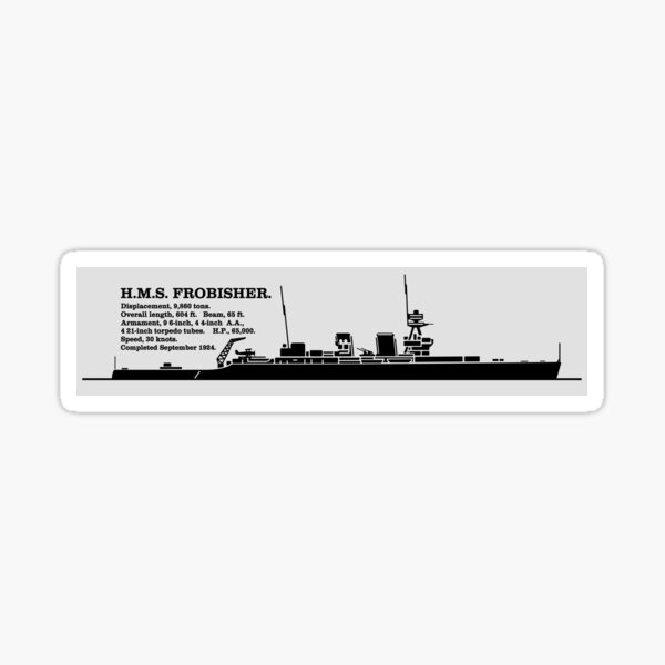 HMS Frobisher British WW2 Heavy Cruiser Ship Infographic Silhouette Sticker