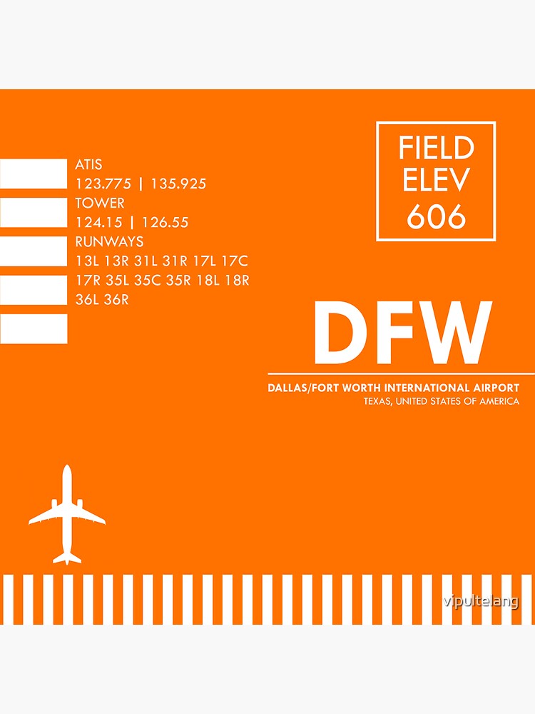 DFW Dallas/Ft. Worth (Orange) Airport Code Art&quot; Sticker for Sale 