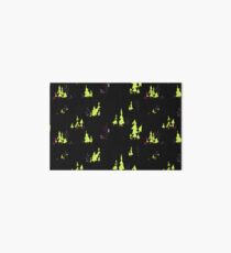 Dark Seamless pattern. Fairy forest with owls and monsters. On the illustration there are pine trees, branched trees with circles and pendants made of hearts Art Board