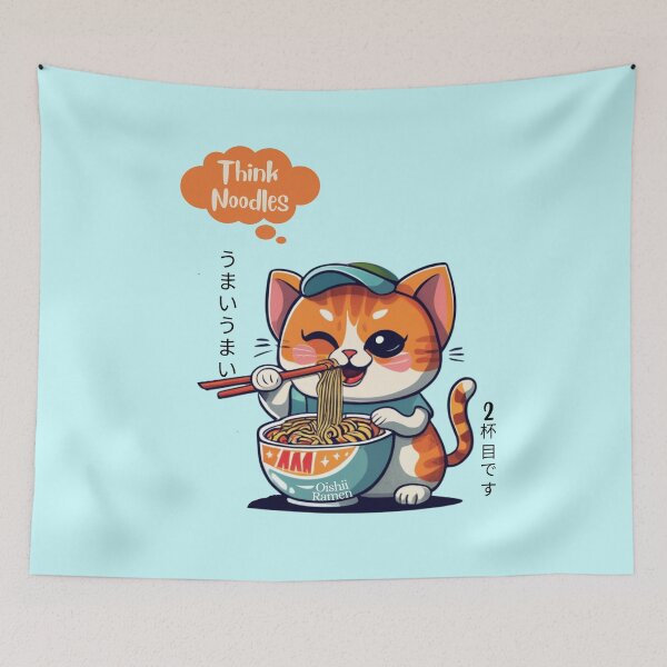 Item preview, Think Noodles Cute Hated Cat Eating Ramen with Chopsticks designed and sold by netfires.