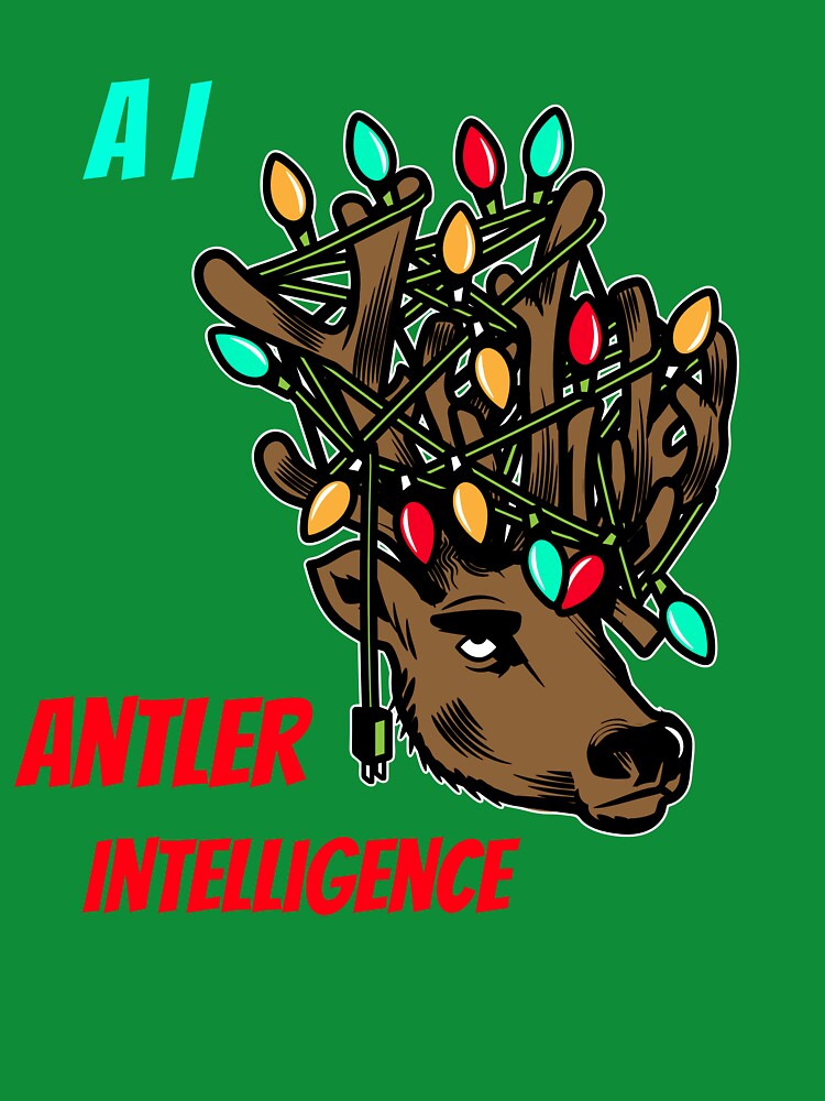 Thumbnail 7 of 7, Classic T-Shirt, AI: Antler Intelligence Christmas Lights Shirt designed and sold by MacAngLyn.
