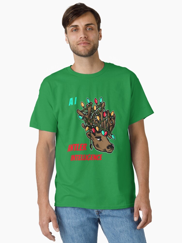 Thumbnail 1 of 7, Classic T-Shirt, AI: Antler Intelligence Christmas Lights Shirt designed and sold by MacAngLyn.