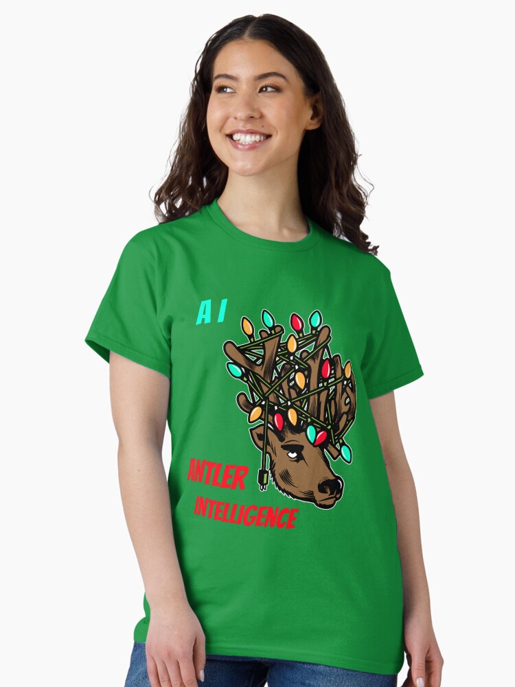 Thumbnail 2 of 7, Classic T-Shirt, AI: Antler Intelligence Christmas Lights Shirt designed and sold by MacAngLyn.