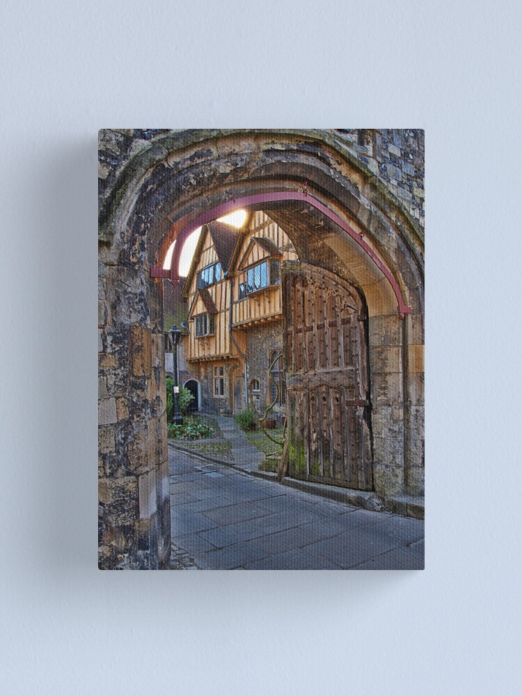 Alternate view of St Swithun's Gate and the Porter's Lodge - Winchester Cathedral Canvas Print