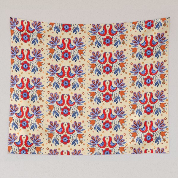 Item preview, Folk red and blue   birds  and flowers designed and sold by Hennagirl.
