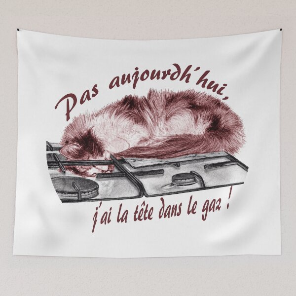 Item preview, Tricolor cat, head in the gas - graphite and brown-red color version, text in French designed and sold by SylvieG18.