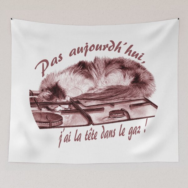 Item preview, Tricolor cat, head in the gas - brown-red colorized version, text in French designed and sold by SylvieG18.
