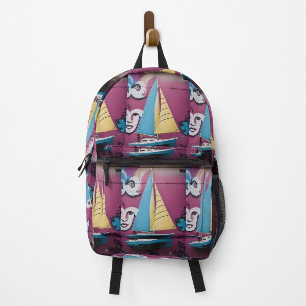 Item preview, A sailboat hanging from the wall in the style of playful grafitti-inspired murals designed and sold by AI-Only Creations.