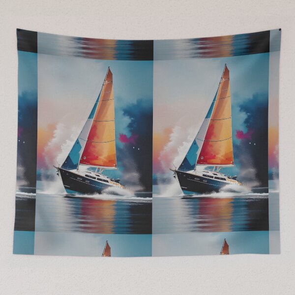 Item preview, A painting of a sailboat in the style of colorful turbulence designed and sold by AI-Only Creations.