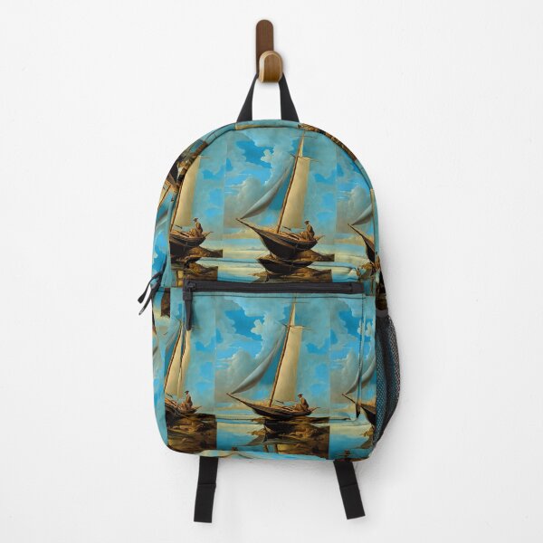 Item preview, A man sits on a sailboat in the style of surrealistic masterpieces with a touch of humor designed and sold by AI-Only Creations.