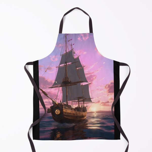Item preview, A charming illustration of a ship sailing in the sea at colorful and romantic sunset designed and sold by AI-Only Creations.
