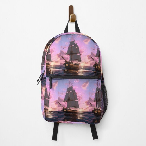 Item preview, A charming illustration of a ship sailing in the sea at colorful and romantic sunset designed and sold by AI-Only Creations.
