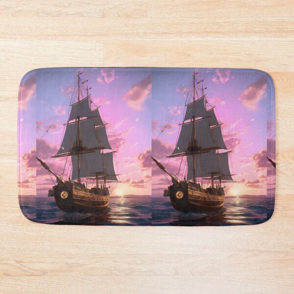 Item preview, A charming illustration of a ship sailing in the sea at colorful and romantic sunset  designed and sold by AI-Only Creations.