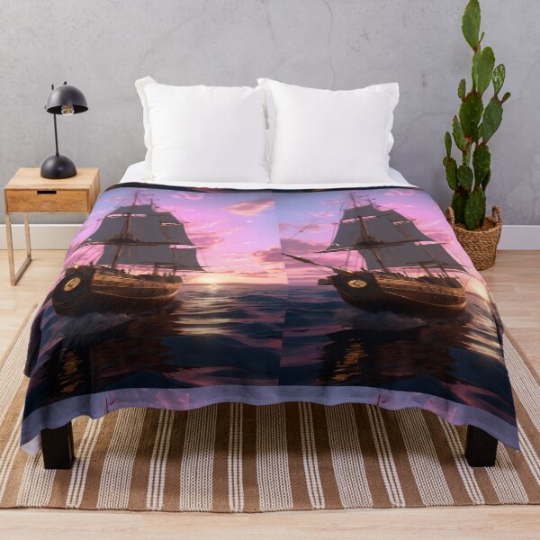 Item preview, A charming illustration of a ship sailing in the sea at colorful and romantic sunset designed and sold by AI-Only Creations.