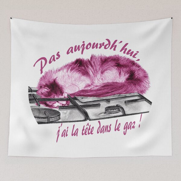 Item preview, Tricolor cat, head in the gas - graphite and pink colorized version, text in French designed and sold by SylvieG18.