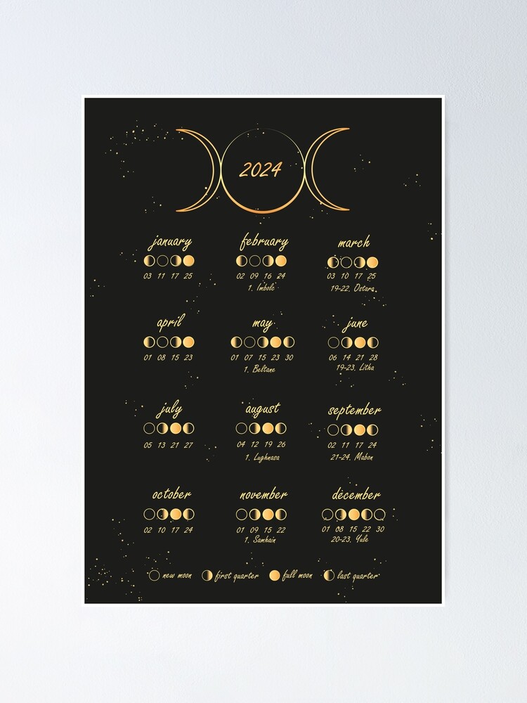 MOON CALENDAR 2024 SABBATHS, triple moon, with moon phases.