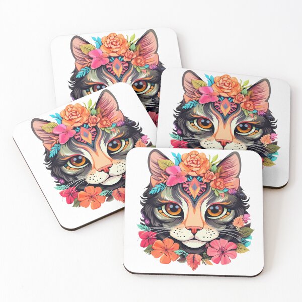 Item preview, Cute Flowery Cat in Boho Style designed and sold by Lamarcy.