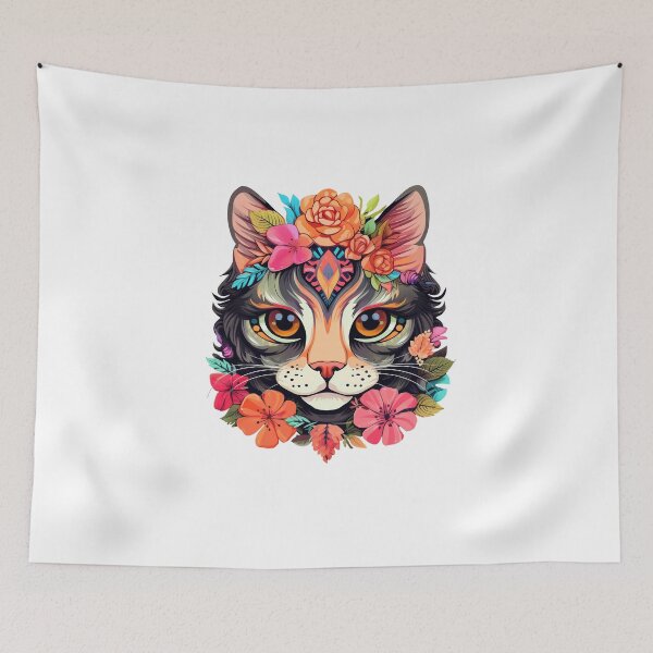 Item preview, Cute Flowery Cat in Boho Style designed and sold by Lamarcy.