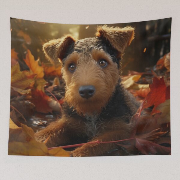 Item preview, Welsh Terrier Puppy In Autumn designed and sold by ZenEverAI.