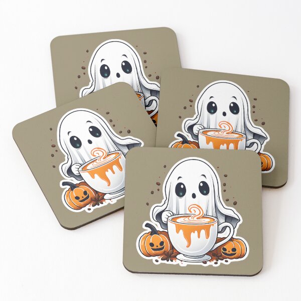 Item preview, cute ghost and coffee designed and sold by SketchysDESIGNS.