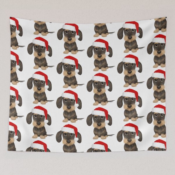 Aperçu de l'œuvre Teckel à poil dur Père Noël Chien Teckel de Noël mignon créée et vendue par Jenn Inashvili.