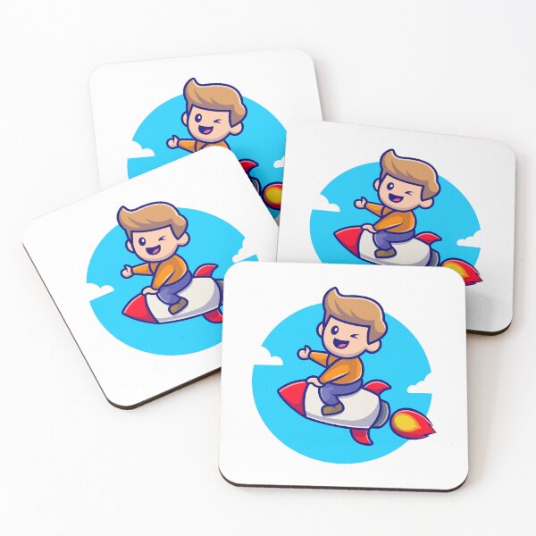 Item preview, Rocket Rider: Cute Boy Soaring on a Cartoon Rocket Icon designed and sold by hjian8219.