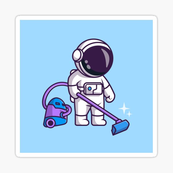 Item preview, Cosmic Tidying: Cute Astronaut with Vacuum Cleaner in Cartoon Vector Icon designed and sold by hjian8219.
