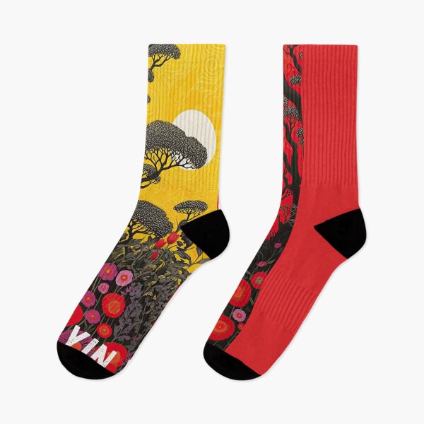 Item preview, Yin Yang Flowers and Trees Forest in Yellow and Red designed and sold by TheTrendsDesk.