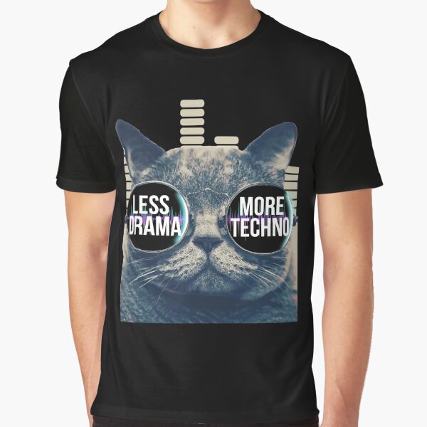 Item preview, Less Drama More Techno Tshirt Techno Beats Sunglasses Cat designed and sold by noirty.