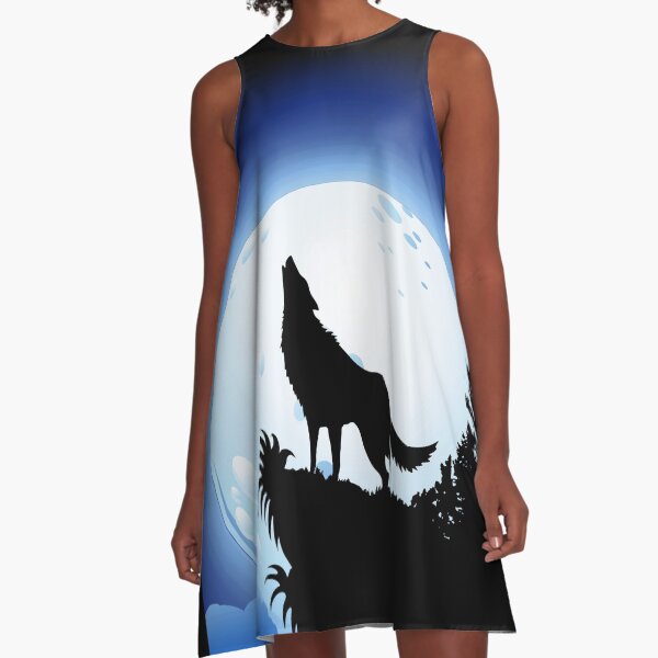 Wolf Howling at Blue Moon A-Line Dress