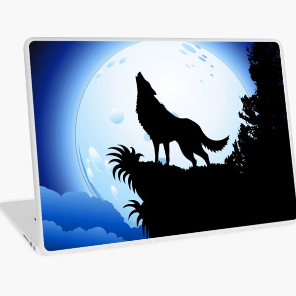 Wolf Howling at Blue Moon Laptop Skin