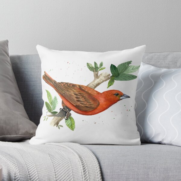 Sanhaço-de-fogo (Hepatic tanager) watercolor Throw Pillow
