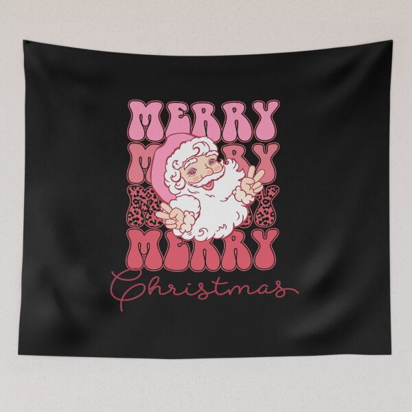Item preview, Retro Pink Merry Merry Merry Christmas Santa designed and sold by ArtMeetsPizza.