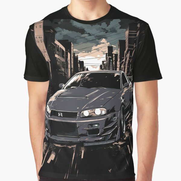 Autos Art GT-R R32 Black and Pink Theme Graphic T-Shirt