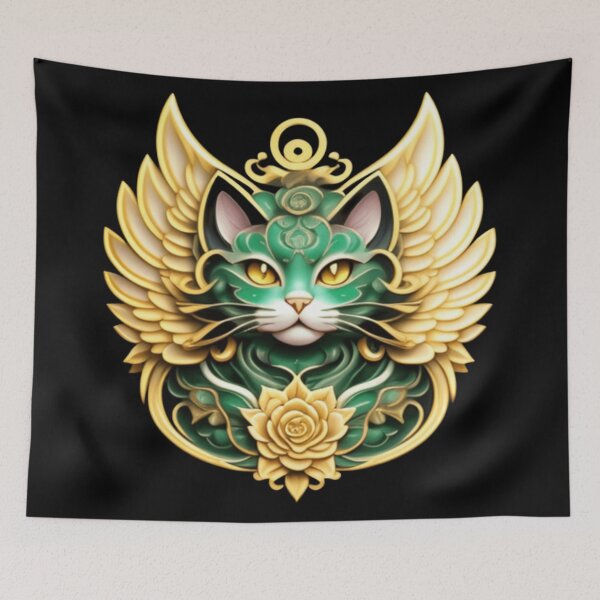 Item preview, Jade cat with gold wings  designed and sold by Roxburylane.