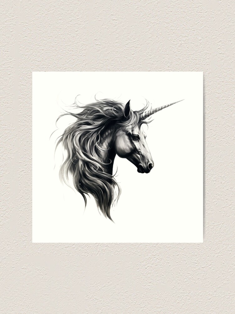 Unicorn Black and White Illustration, Printable Unicorn Digital Download,  Unicorn Print, Unicorn Art, Unicorn Gift and Decor, Girls Room