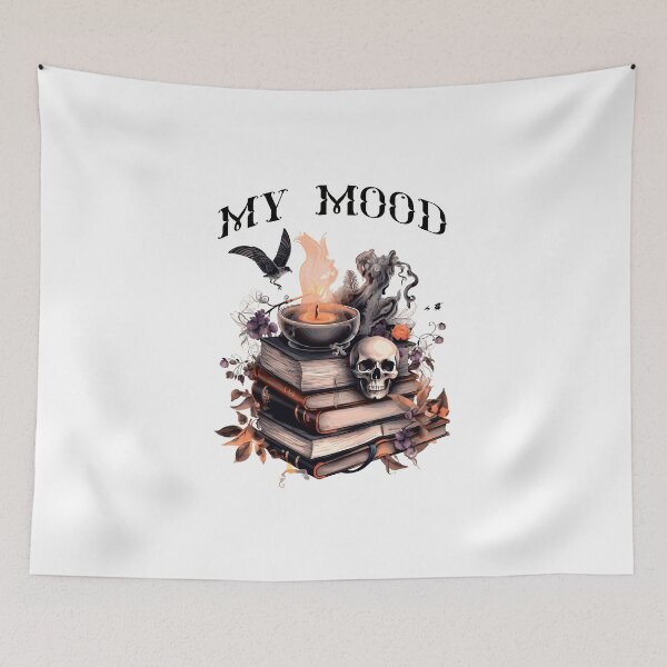 Item preview, My mood. Aesthetic book of magic, with elements of witch things. Watercolour illustration of treasure witch, cauldron, book, hairpin, broom, candle, witchcraft, mysticism-witch things designed and sold by Anastasiia Yurevych.