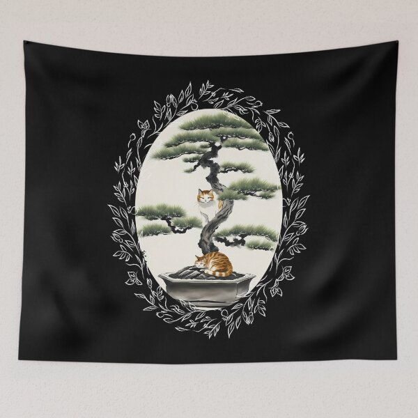 Item preview, Cat bonsai - Peaceful Bonsai Cat in Japanese Style - Vintage Frames Floral Ornate Portrait Oval White designed and sold by Mechanical-Artt.