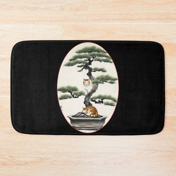 Item preview, Cat bonsai - Peaceful Bonsai Cat in Japanese Style - Oval Frame with Red Border designed and sold by Mechanical-Artt.